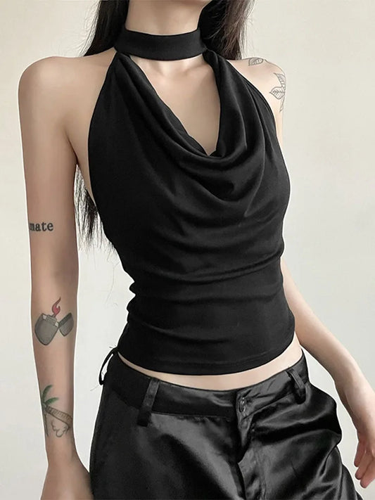 Women Solid Color Halter Vest Slim Fit Summer Top Essential