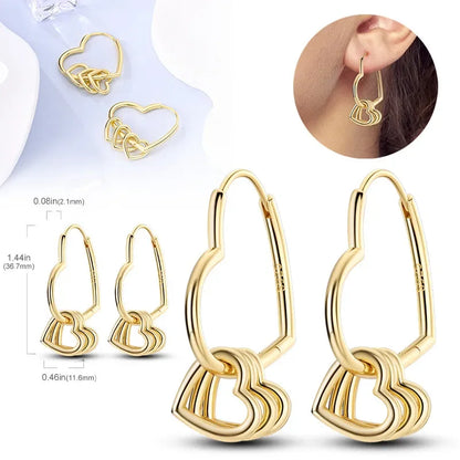 Elegant Silver S925 Multicolor Heart Hoop Earrings for Women with Zircon Stones