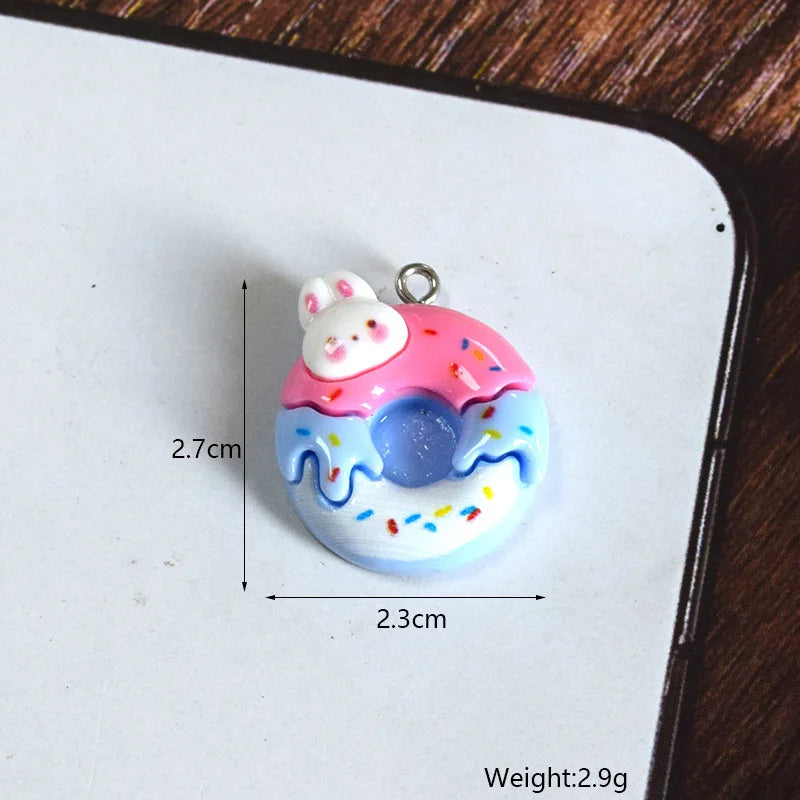 Playful Cartoon Rabbit Donut Resin Charms Set for DIY Jewelry Crafting