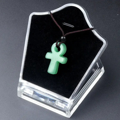 Ancient Egyptian Ankh Cross Agate Amulet Necklace Green Aventurine