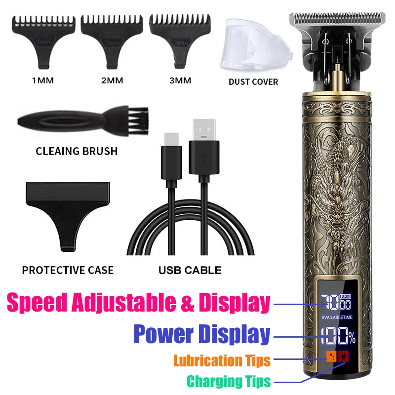 Vintage T9 Hair Clippers for Men Electric Beard Trimmer Kit with Long Battery Life