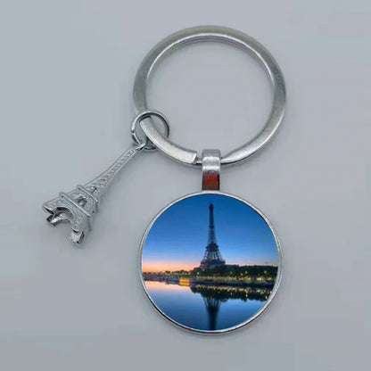 Paris Eiffel Tower Glass Pendant Keychain for Women with Artistic Design