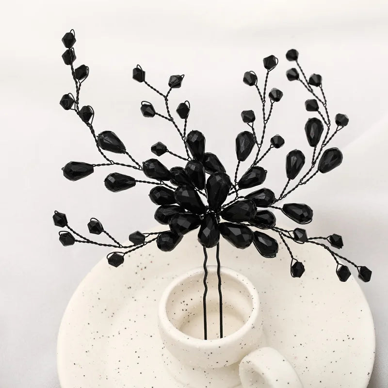Elegant Black Crystal Baroque Hairpin for Brides Wedding Rhinestone Hair Clip