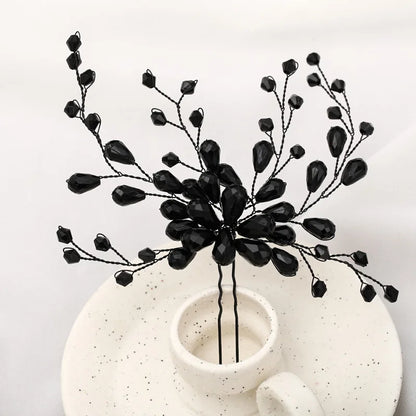 Elegant Black Crystal Baroque Hairpin for Brides Wedding Rhinestone Hair Clip