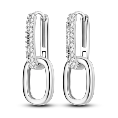 925 Silver Geometric Hoop Earrings for Women with Zircon Moon and Heart Design Fashion Jewelry Gift