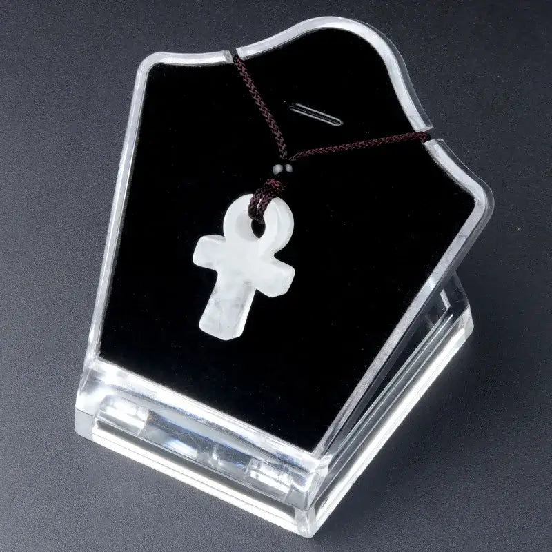 Ancient Egyptian Ankh Cross Agate Amulet Necklace Clear Quratz