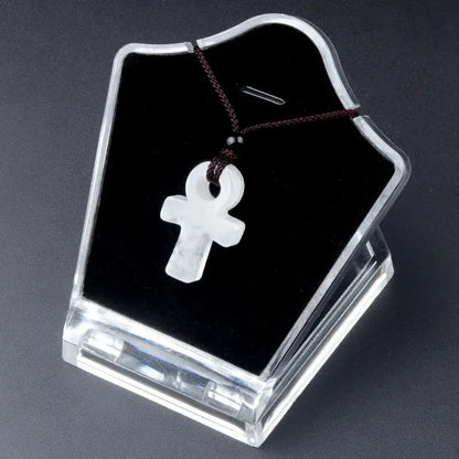 Ancient Egyptian Ankh Cross Agate Amulet Necklace Clear Quratz