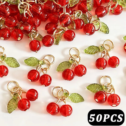 Red Cherry Glass Charm Pendants for Jewelry and DIY Accessories