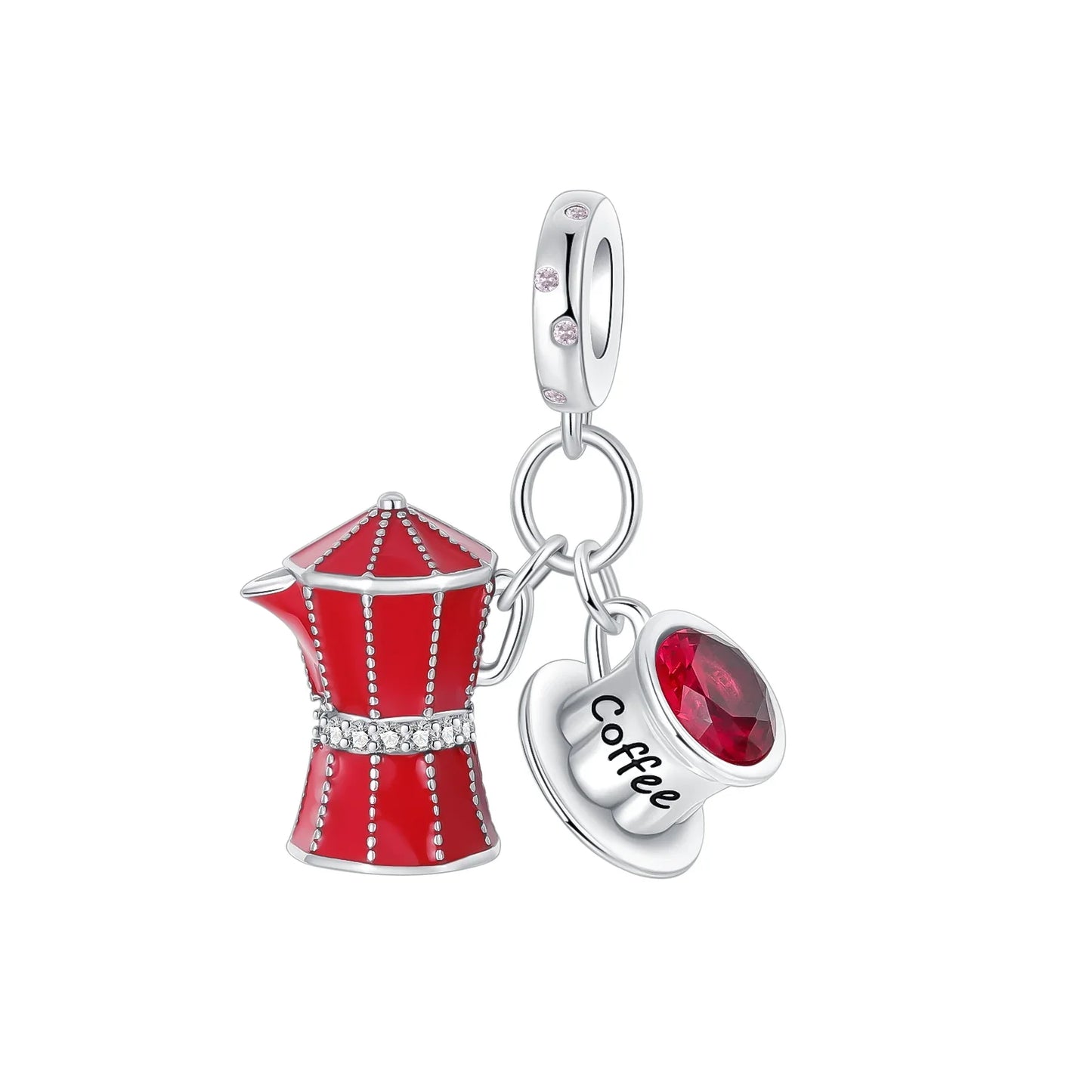 Original 925 Sterling Silver Red Charm Beads Set Heart Cherry Strawberry Flower Fish Zircon Accents for DIY Necklace and Bracelet Jewelry Gift