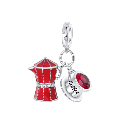 Original 925 Sterling Silver Red Charm Beads Set Heart Cherry Strawberry Flower Fish Zircon Accents for DIY Necklace and Bracelet Jewelry Gift