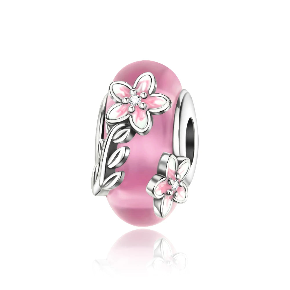 Colorful Flower Murano Glass Charm 925 Sterling Silver Top Rated DIY Jewelry for Bracelets and Necklaces CUL049