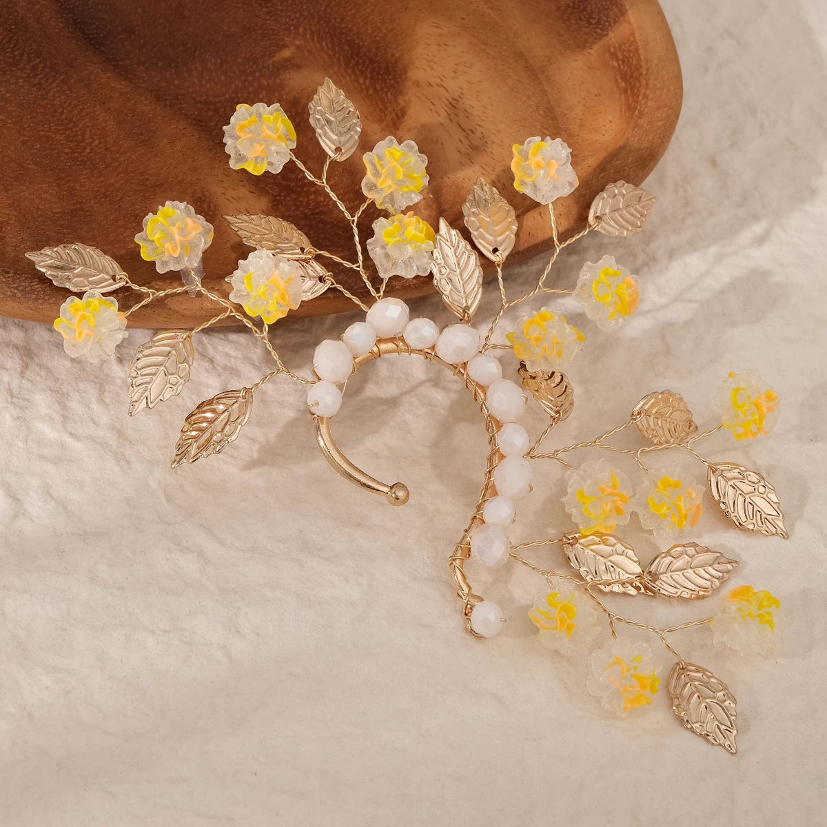 Elegant Pearl Rhinestone Bridal Ear Clips - Handmade Metal Barrettes for Women