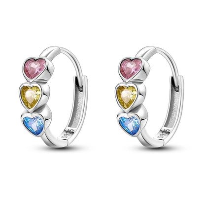 Sterling Silver Heart Zircon Hoop Earrings for Women