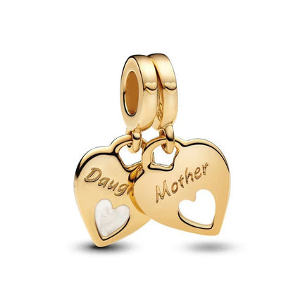 925 Sterling Silver Gold Heart and Maple Leaf Charms Sparkling Zircon Pendant for Women DIY Bracelet Fine Jewelry Gift
