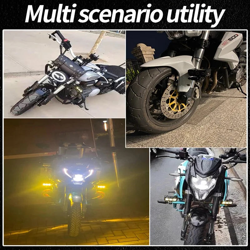 Motorcycle LED Spotlight 3 Lens Dual Color High Low Beam
