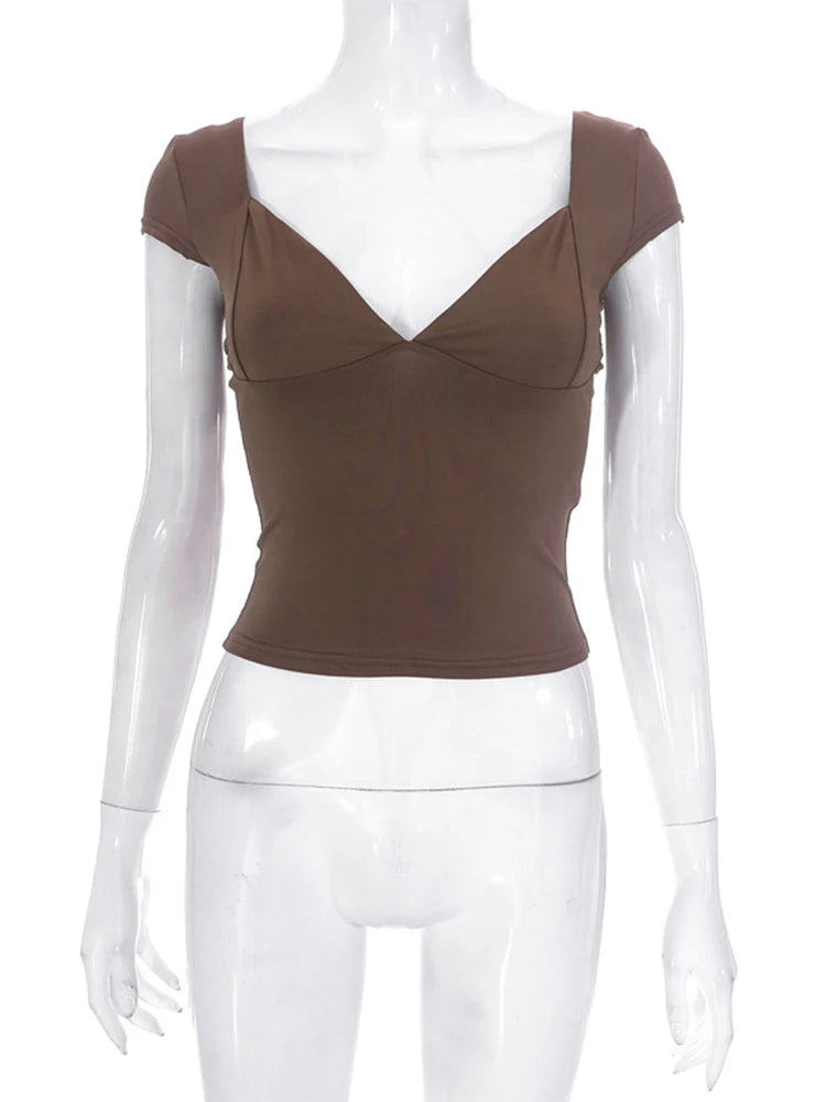 Green V Neck Tank Top For Women 2000s Aesthetic Streetwear