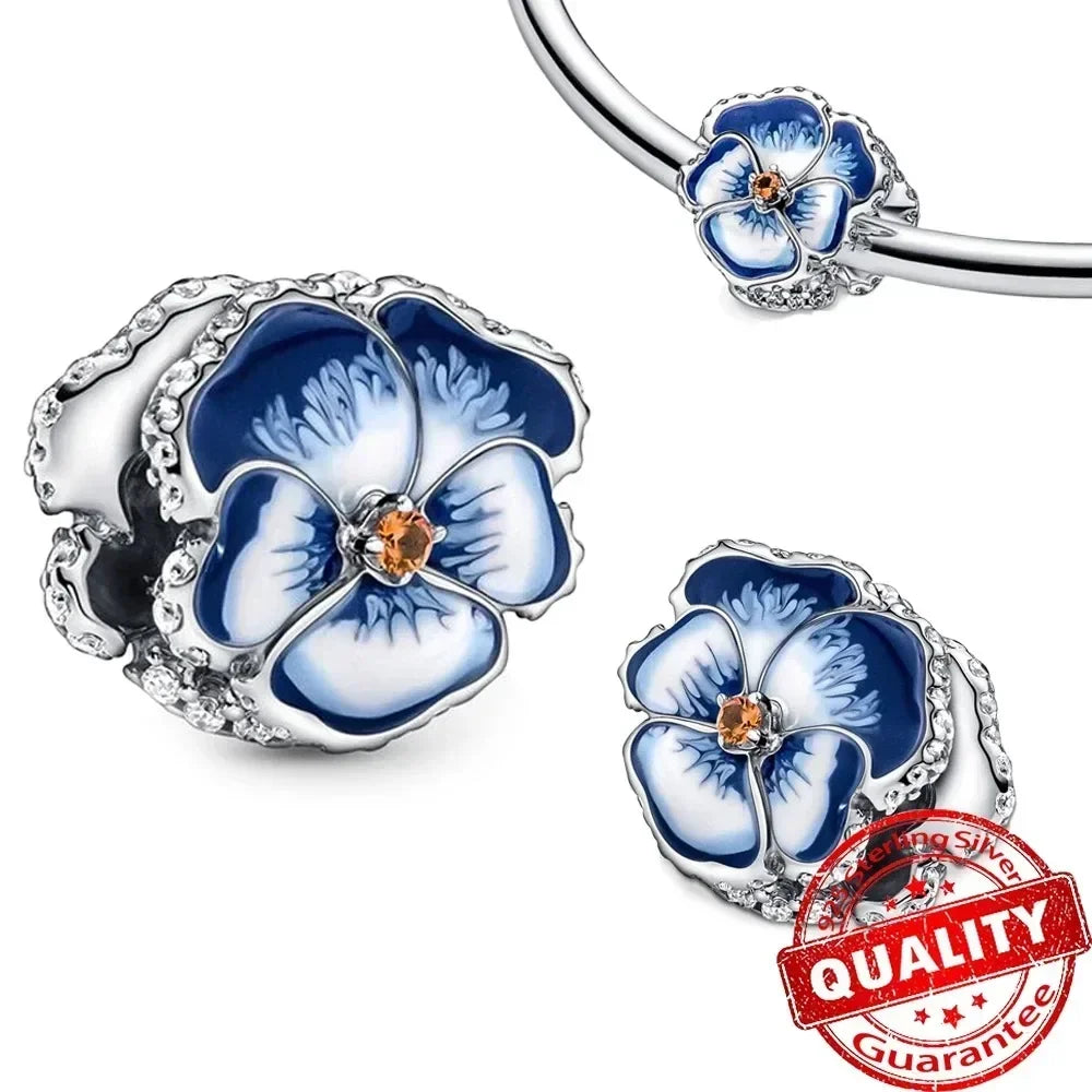 925 Sterling Silver Blue Moon Butterfly Heart Zircon Beads Charms for DIY Necklace and Bracelet Jewelry Gifts for Women