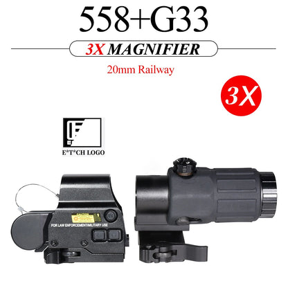Eotech 558 G43 Magnifier Holographic Sight Scope with Folding Side Flip and 5X Magnification for Tactical Reflex Riflescope 558 and G33--W