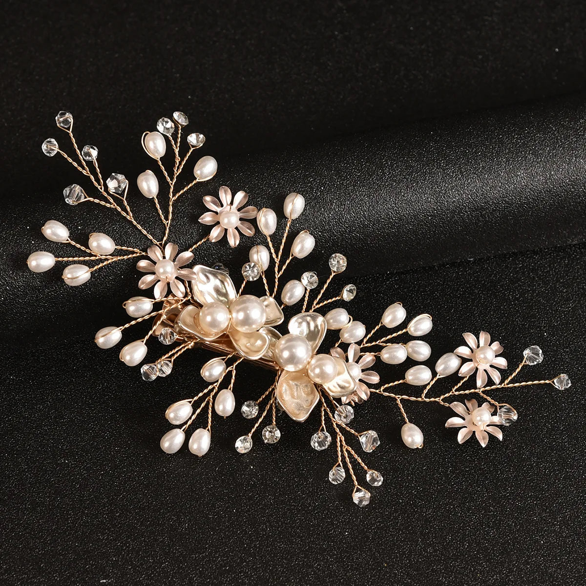 Elegant Bridal Pearl Hairpins Gold Metal Flower Hair Accessories for Women and Girls