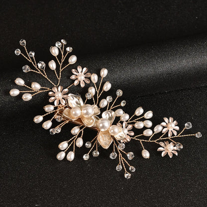 Elegant Bridal Pearl Hairpins Gold Metal Flower Hair Accessories for Women and Girls