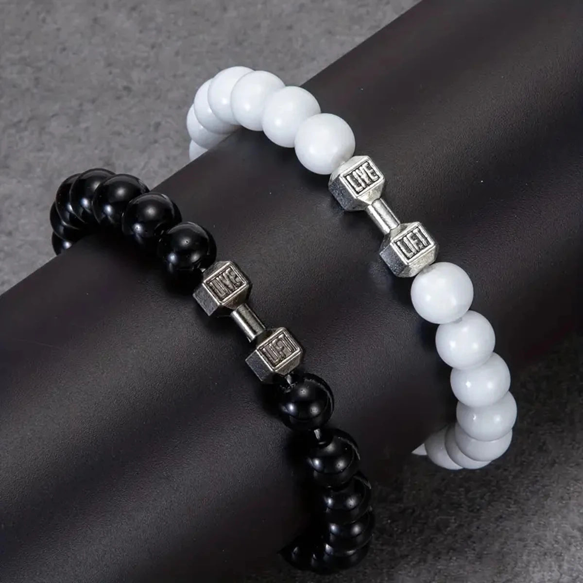 Men's Fashion Dumbbell Charm Stone Bracelets Set - 4 Unique Styles