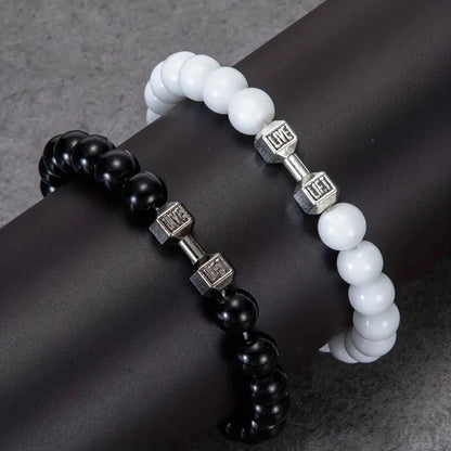 Men's Fashion Dumbbell Charm Stone Bracelets Set - 4 Unique Styles