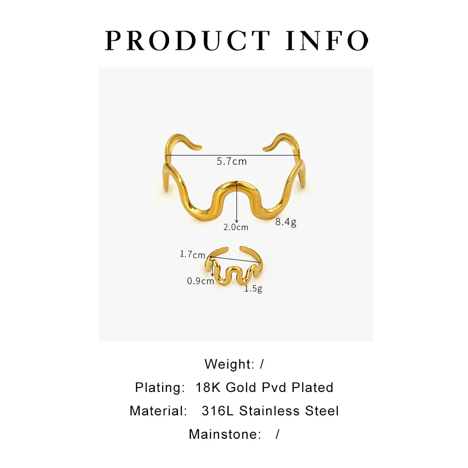 Elegant Wave Design 18K Gold Plated Stainless Steel Jewelry Set for Women