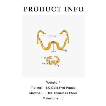 Elegant Wave Design 18K Gold Plated Stainless Steel Jewelry Set for Women