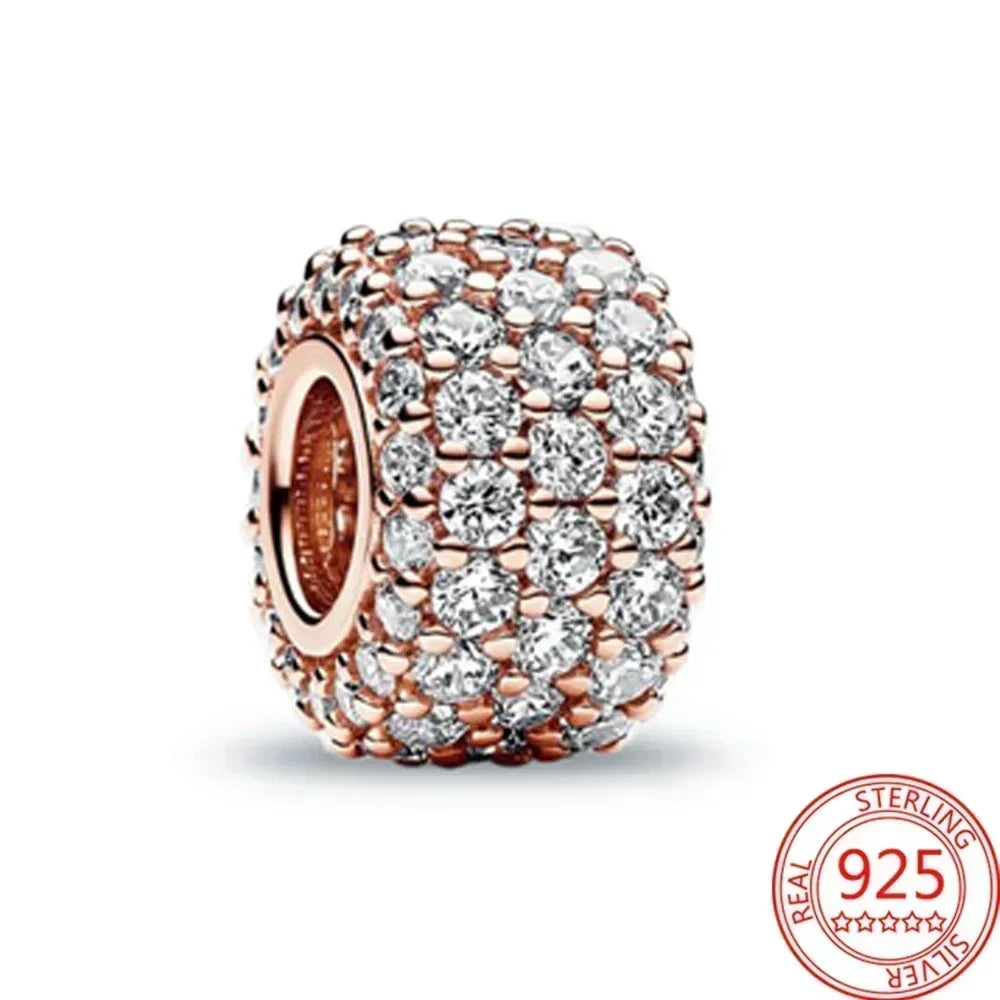 925 Sterling Silver Heart Blooming Rose Full Diamond Zircon Charms Pendant Beads for Bracelets and Necklaces