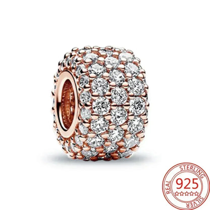 925 Sterling Silver Heart Blooming Rose Full Diamond Zircon Charms Pendant Beads for Bracelets and Necklaces