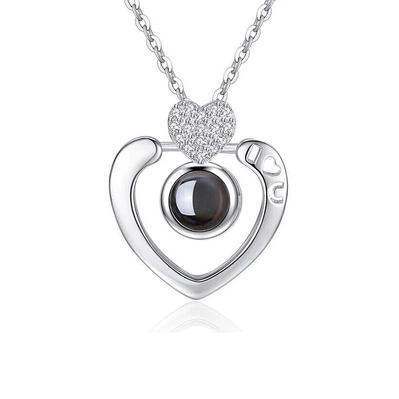 Custom Photo Projection Necklace Copper Pendant with Titanium Steel Chain for Women Silvery-04 45cm
