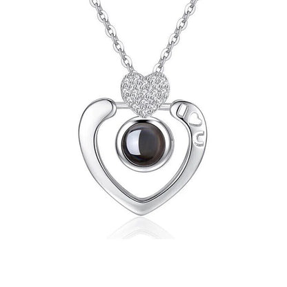 Custom Photo Projection Necklace Copper Pendant with Titanium Steel Chain for Women Silvery-04 45cm