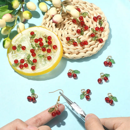 Glass Red Cherry Charms for DIY Jewelry Making Accessories - Set of 30 3D Acrylic Fruit Charms with Loop