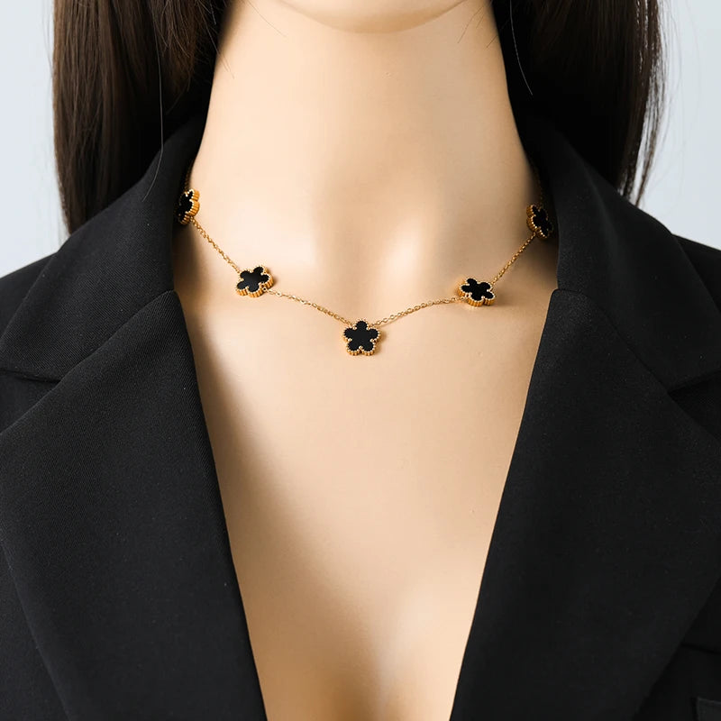 Ganemly 316L Stainless Steel Four Color Five Leaf Clover Flower Jewelry Set for Women