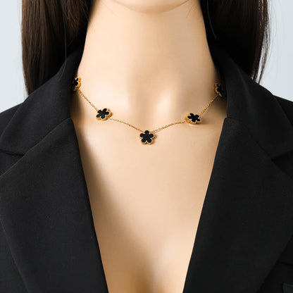 Ganemly 316L Stainless Steel Four Color Five Leaf Clover Flower Jewelry Set for Women