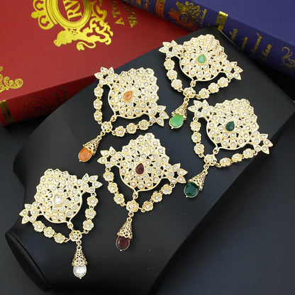 Elegant Gold Flower Brooch for Women - Crystal Embellished Moroccan Jewelry for Caftans and Hijabs
