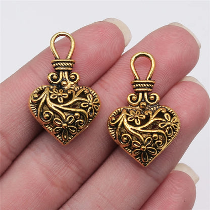 Vintage 3D Heart Charms with Floral Pattern Zinc Alloy Set of 3