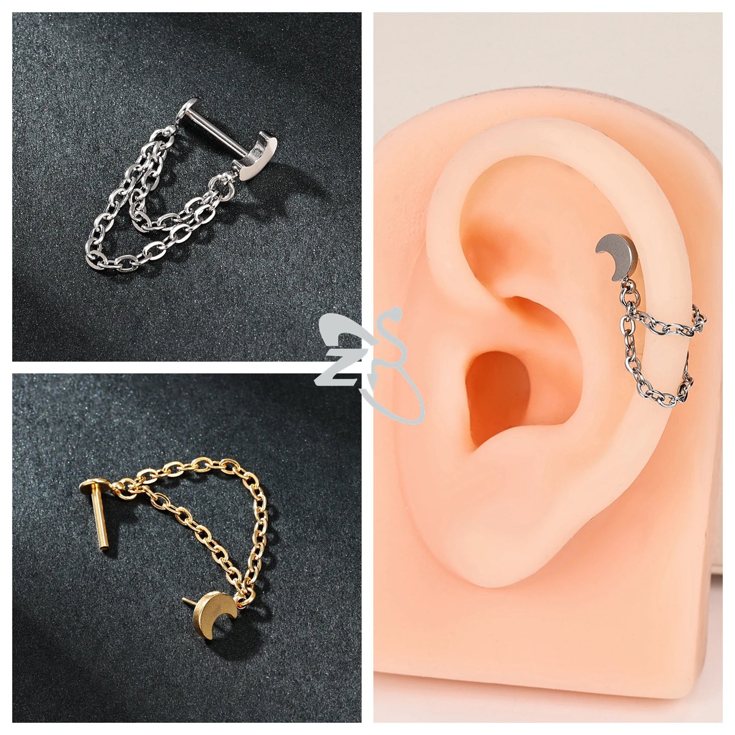 ZS 16G Stainless Steel Stud Earrings for Women and Girls with CZ Crystal Tassel Drop Design