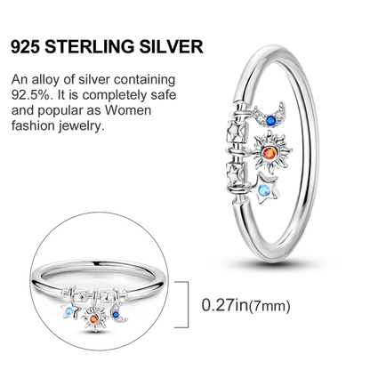 Blue Zircon Evil Eye Palm Star Moon Ring in 925 Sterling Silver for Women Wedding Jewelry Gifts LKTR171