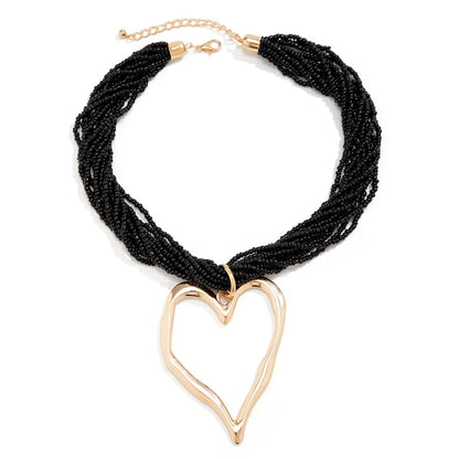 Boho Multilayer Heart Pendant Choker Necklace for Women Bridal Accessories