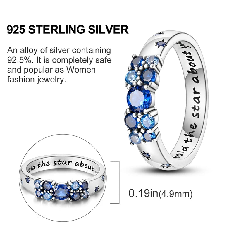 Blue Zircon Evil Eye Ring in 925 Sterling Silver for Women - Sparkling Palm Star Moon Wedding Jewelry Gift LKTR198