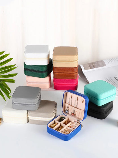 Travel-Friendly PU Leather Jewelry Organizer - Compact Storage Box for Bracelets, Earrings & Rings
