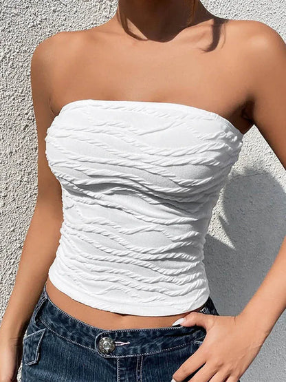 Y2K White Corset Crop Top Backless Ruched Tube Slim Fit