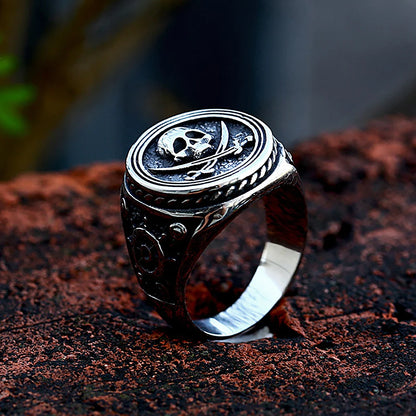 Vintage Gothic Pirate Skull Stainless Steel Ring for Men - Rock Punk Motorcycle Party Jewelry Gift
