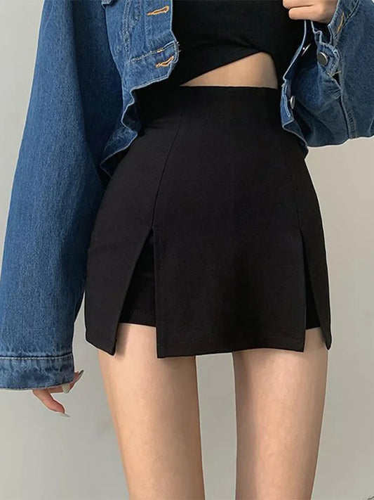 Elegant High Waist Split Shorts Skirt A Line Office Wear