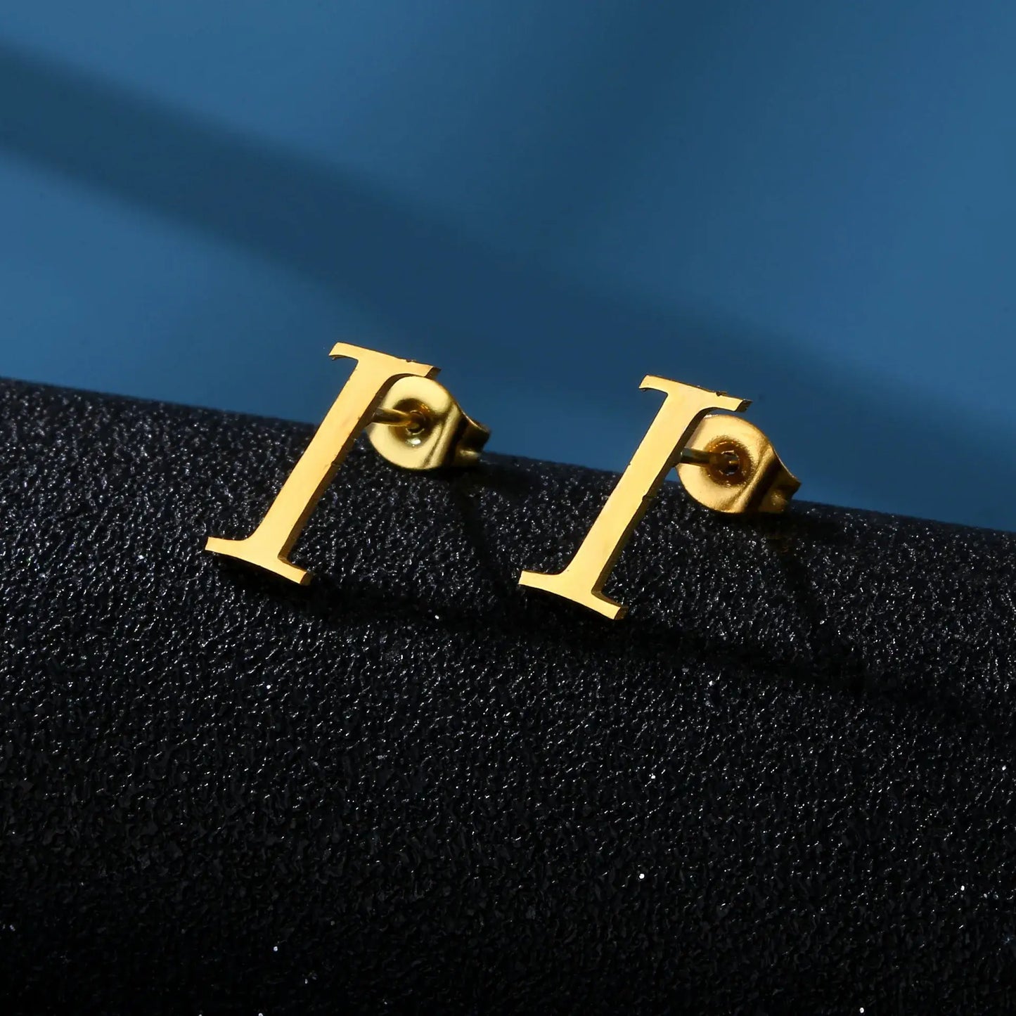 Tiny Stainless Steel Initial Letter Stud Earrings Gift I