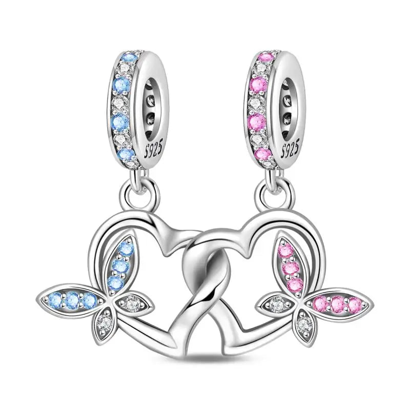 Genuine 925 Sterling Silver Heart Charm Bead for Mother's Day Bracelet Gift
