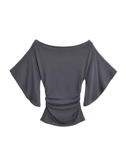 Dozw Women Off Shoulder Bat Sleeve Slim Top Cinched Waist
