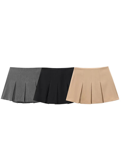 Women Tiered Mini Skirt High Waist Pleated Ruffles Vintage