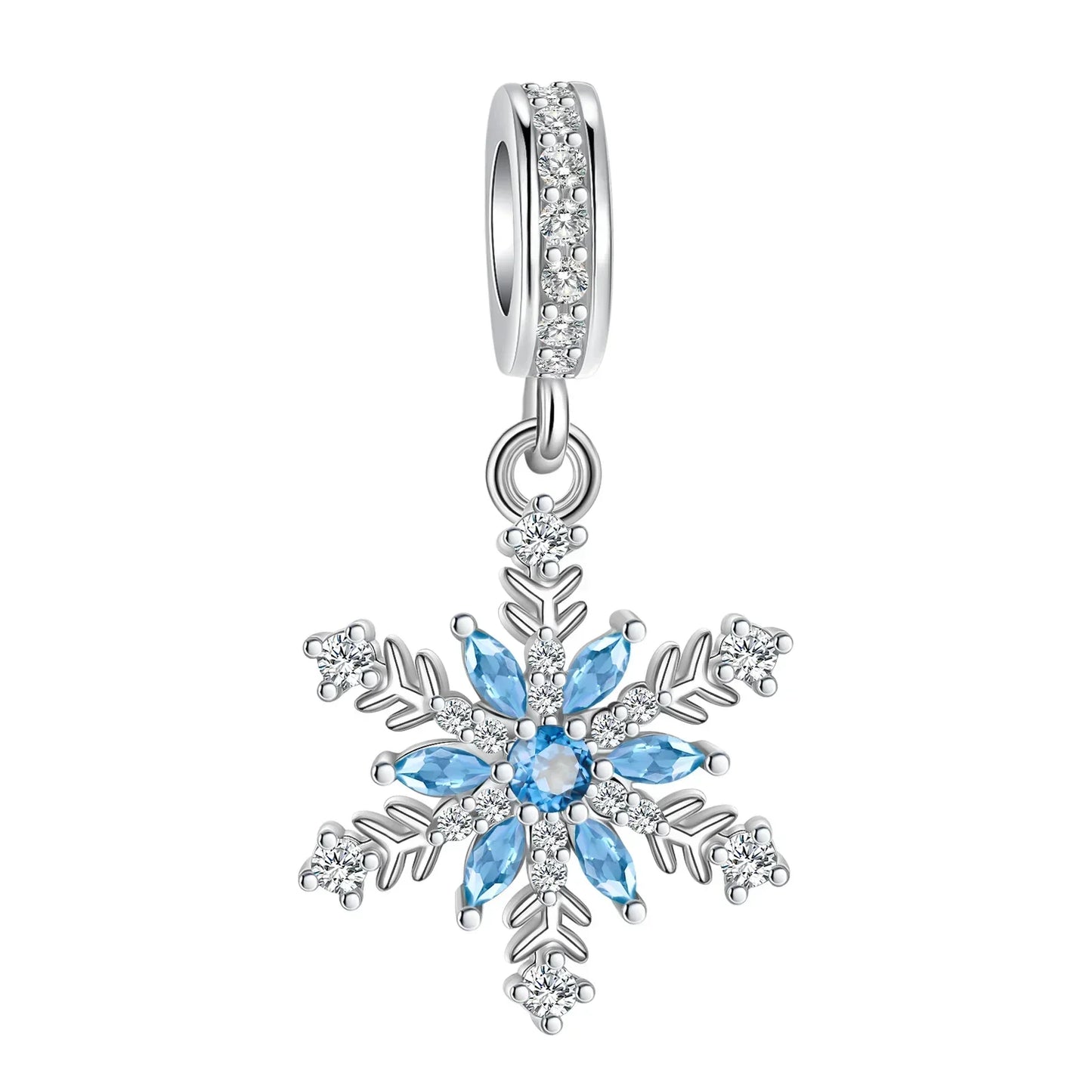Sterling Silver 925 Skiing Penguin Charm with Geometric Snowflake Beads for Bracelets and Necklaces DIY Jewelry Gift